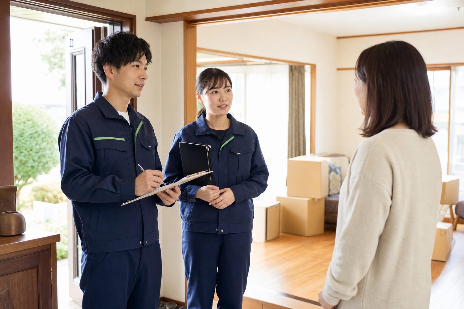 遺品整理の相談を受けるメモリエのスタッフ