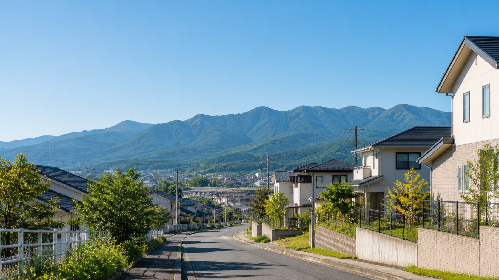 群馬県らしい山並みと住宅地のイメージ